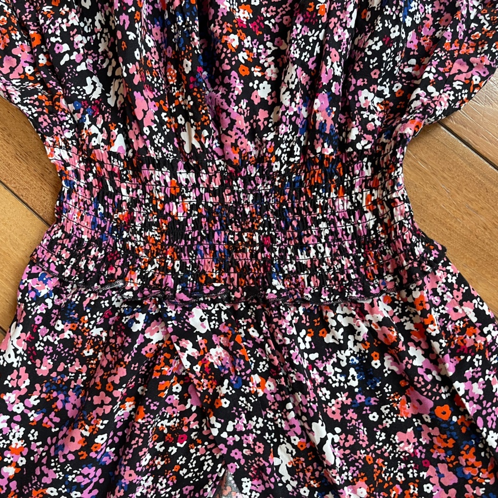 Maje Avianah Floral Asymmetrical Midi Dress Size 38 Black Pink Handkerchief - Picture 8 of 15